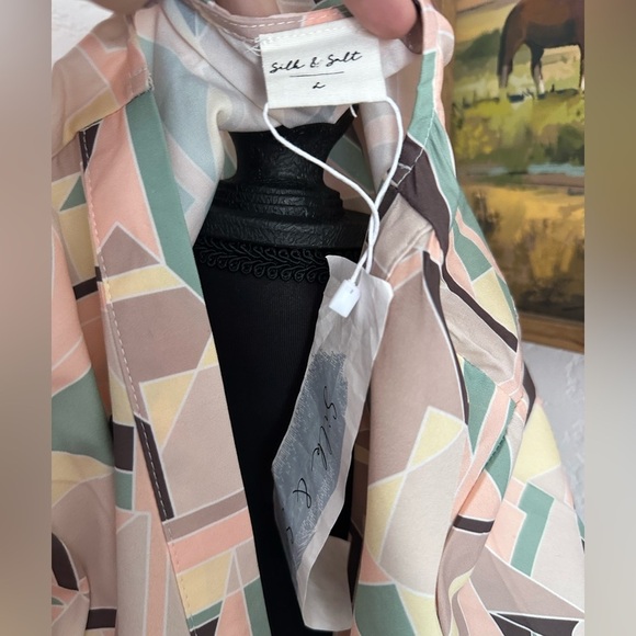 Silk & Salt Long Sleeve Geometric Print Maxi Dress Kaftan - Size Large NWT - Picture 4 of 7